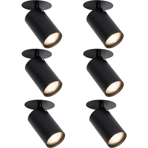 QAZQA Komplet 6 modernih vgradnih reflektorjev črne barve GU10 50mm - Chels Slike
