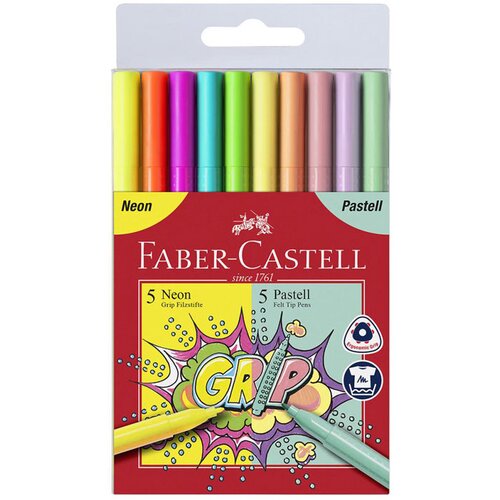 Faber-Castell Faber-Castell: Grip neon i pastelni flomasteri 5+5kom Cene
