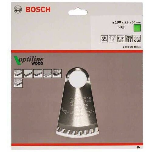 Bosch list kružne testere optiline wood 190 x 30 x 2,6 mm, 60 190 x 30 x 2,6 mm, 60 ( 2608641188 ) Slike