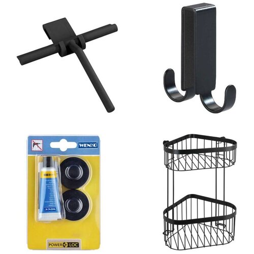 Wenko Crni metalni viseći/samoljepljiv set pribora za kupaonicu Classic – Cijene