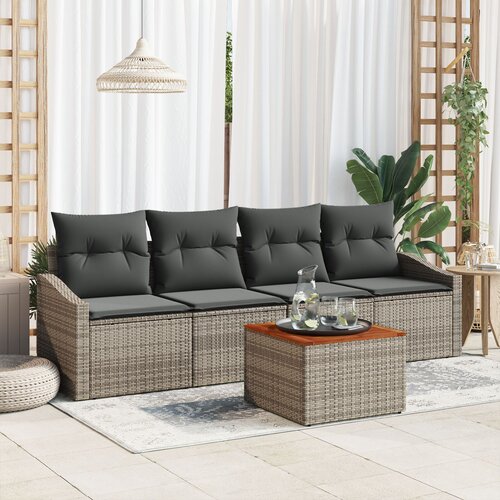VidaXL set od 5 komada vrtnih sofa s jastučićima siva poli ratan akacije Slike