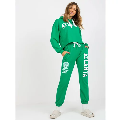 Fashionhunters Green two-piece sweatshirt set with a print