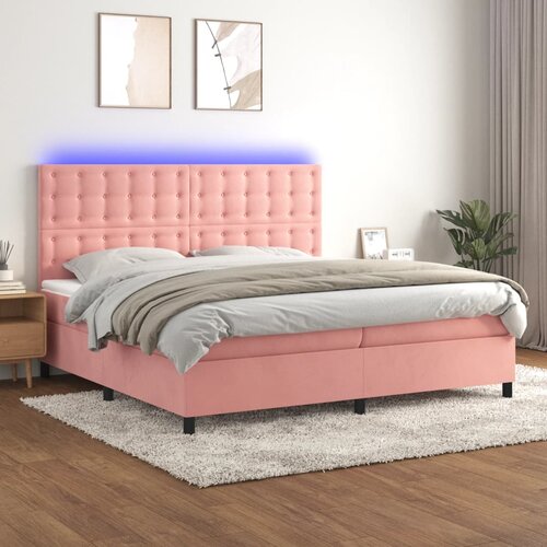  Krevet box spring s madracem LED ružičasti 200x200cm baršunasti Cene