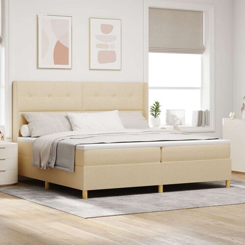 Box Spring Krevet s Madracem i LED-om Krem 200x200 cm Tkanina Cene