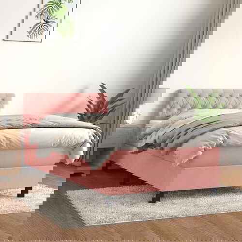 VidaXL Box spring krevet s madracem ružičasti 90x190 cm bar&amp;scaron;unasti Slike