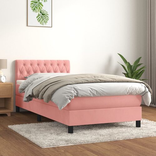 VidaXL Box spring postelja z vzmetnico roza 90x190 cm žamet Slike