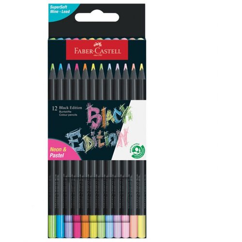  BOJE DRVENE 12BOJA TROKUTASTE BLACK EDITION NEON PLUS PASTEL FABER-CASTELL 116410 BLISTER Cene