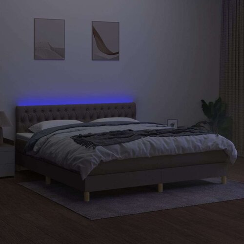 VidaXL Krevet box spring s madracem LED smeđesivi 180x200 cm tkanina Slike