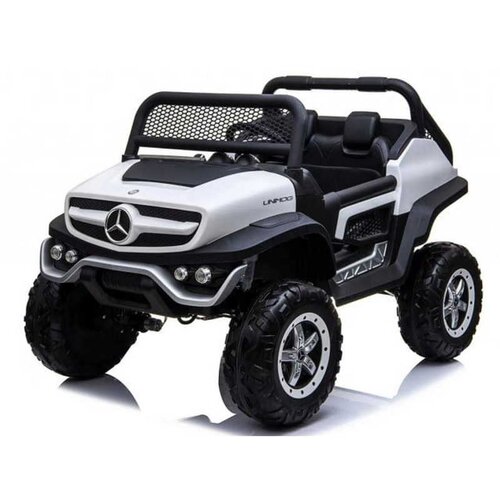 Mercedes Džip na akumulator Unimog 4x4 dvosed sa kožnim sedi&amp;scaron;tima - Beli Slike