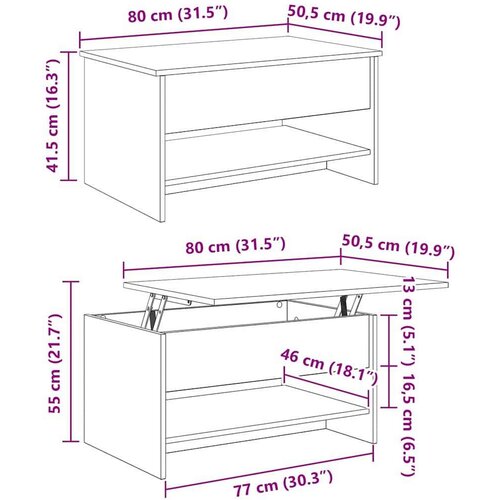 VidaXL Stolić za kavu Crni hrast 80 x 50.5 x 41.5 cm Konstruirano drvo Slike
