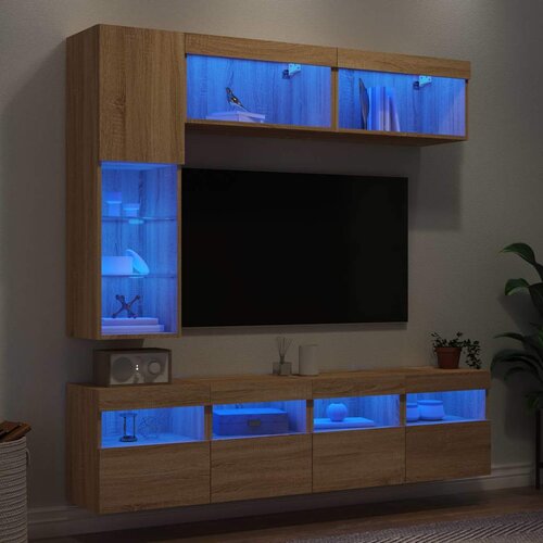  7-dijelni set zidnih TV ormarića LED boja hrasta sonome Slike