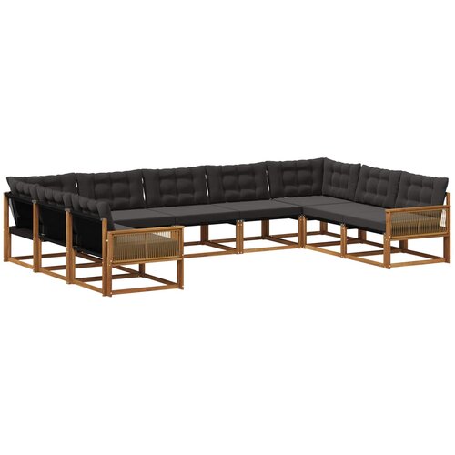 vidaXL Zunanja garnitura za sedenje z blazino 9 pcs Naravna in črna, (5000272949) Cene