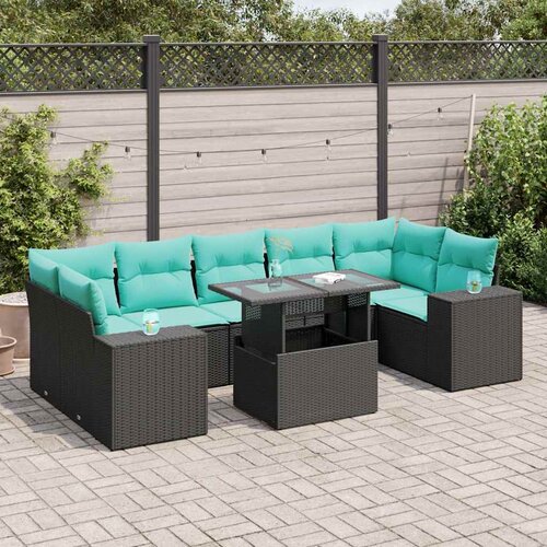  8-dijelni set vrtnih sofa od poliratana s jastucima crni bagrem Slike
