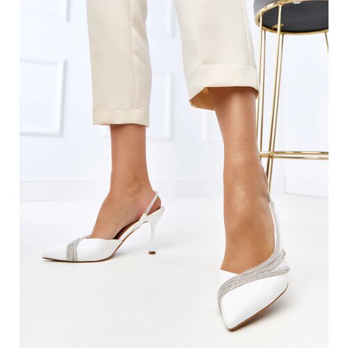 Gemre White open-heeled sandals with rhinestones Lura Cene