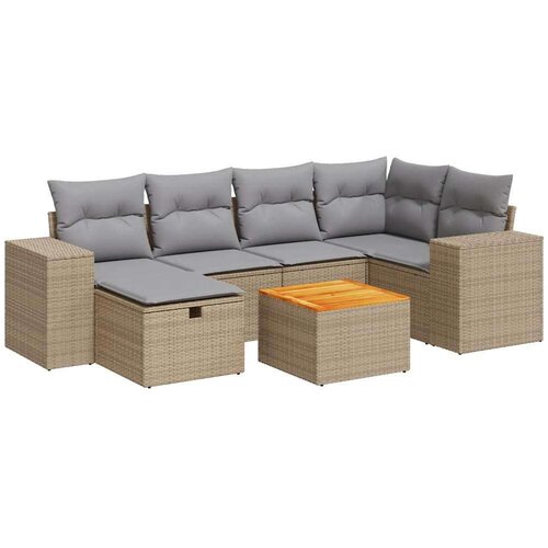 VidaXL 7-dijelni set vrtnih sofa od poliratana s jastucima bež Slike
