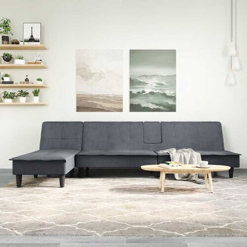 VidaXL Raztegljiv kavč L oblike temno siv 255x140x70 cm žamet Slike