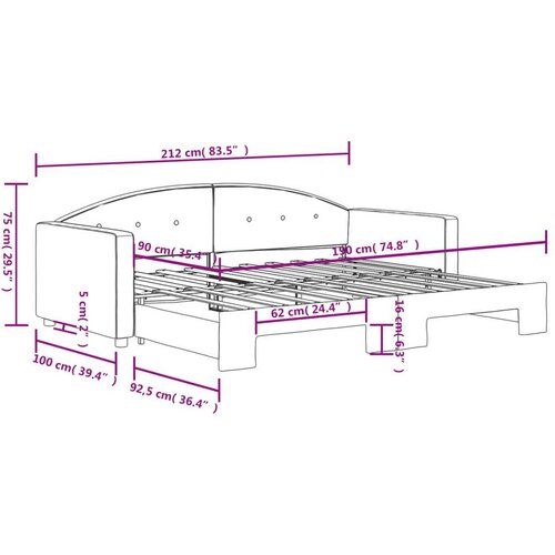 VidaXL Dnevni krevet na razvlačenje crni 90 x 190 cm bar&amp;scaron;unasti Slike