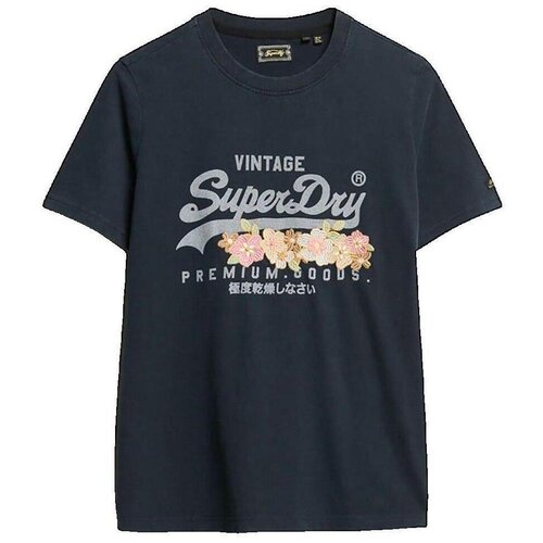 Superdry Majice s kratkimi rokavi T-shirt Vintage Logo Premium Floral Modra Cene