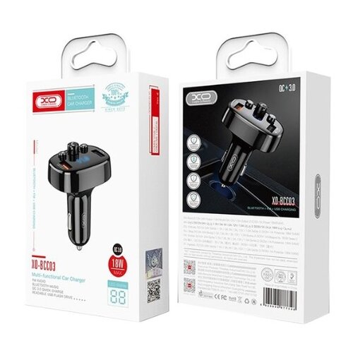 Udaljenost:5m XO FM Transmiter Bluetooth BCC03 I auto punjac 18W 2u1 Crni Slike