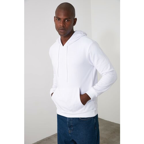 Trendyol White Men's Back PrintEd Hooded Sweatshirt Slike