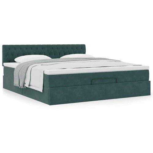 vidaXL Otomanski posteljni okvir z vzmetnico temno zelena 180x200cm Cene