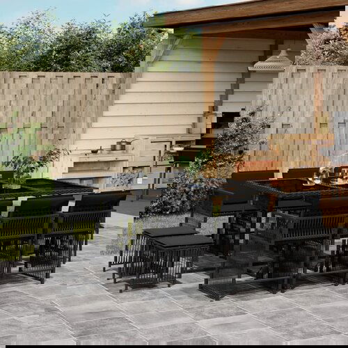 The Living Store Vrtna jedilna garnitura 11-delna z blazinami črna poli ratan - Vrtna Jedilna Garnitura, (21671888) Cene