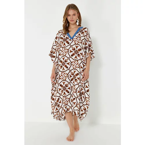 Trendyol Ethnic Patterned Wide Fit Midi Woven Beach Dress