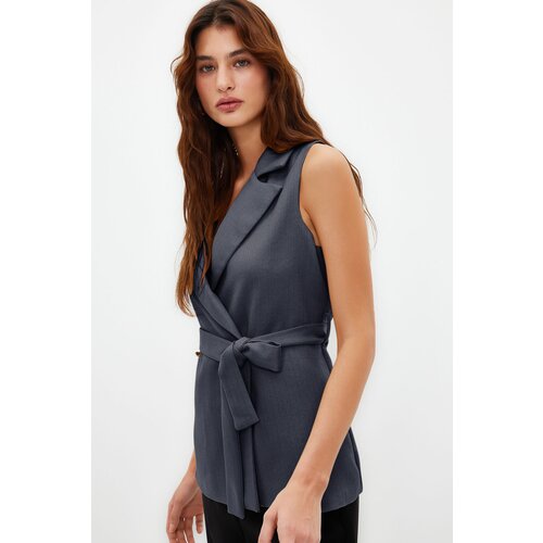 Trendyol Gray Regular Belted Woven Vest Slike