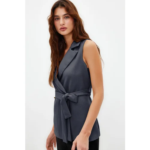 Trendyol Gray Regular Belted Woven Vest