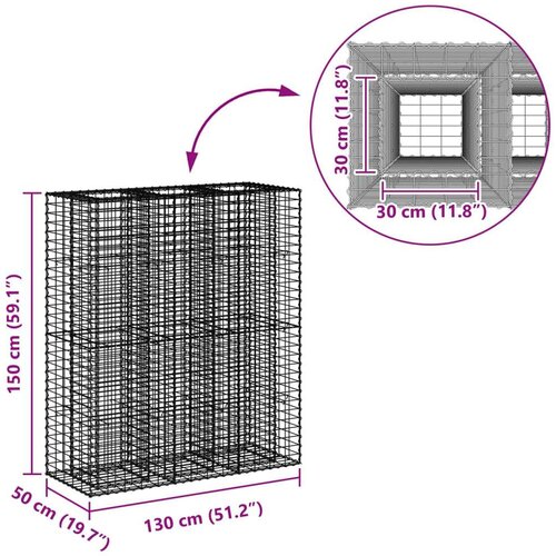  Gabionski uzdignuti krevet 2 pcs Srebrno 130 x 50 x 150 cm Slike
