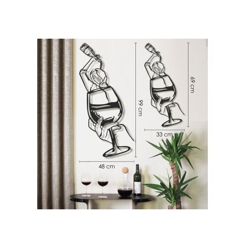 Wallxpert Zidna dekoracija Glass of Wine Girl-APT749 L, 48x99 cm, 1.2 mm, Crna Slike