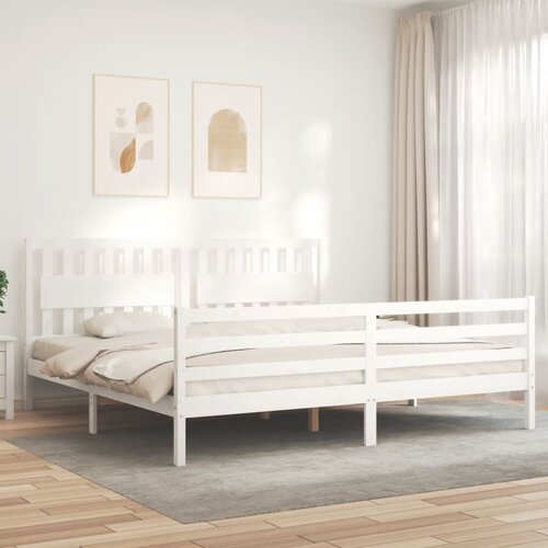 Okvir za krevet s uzglavljem bijeli 200x200 cm od masivnog drva Cijene