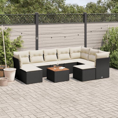  10-dijelni set vrtnih sofa s jastucima crni od poliratana Cijene