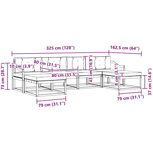  Set vanjskih sofa 6 kom. Prirodna i krem Smeđa 325 x 162,5 x 73 cm Slike
