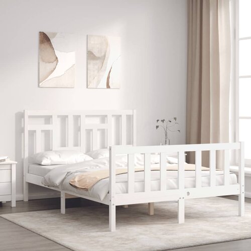 The Living Store Posteljni okvir z vzglavjem bel 120x200 cm trden les - Posteljni Okvir, (21525893) Slike