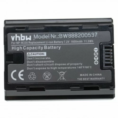 VHBW Baterija NP-W235 za Fuji FinePix XT4, 1600 mAh