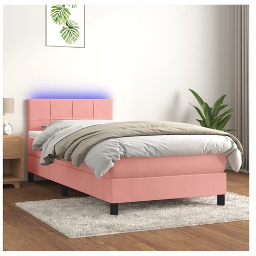  Box spring postelja z vzmetnico LED roza 80x200 cm žamet Cene