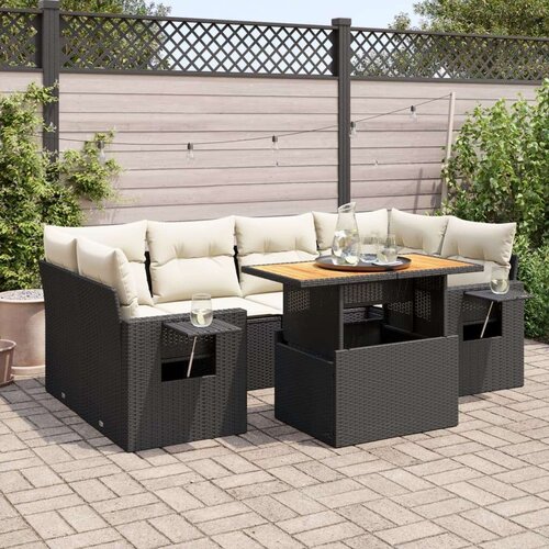 VidaXL 7-dijelni set vrtnih sofa od poliratana s jastucima crni Slike