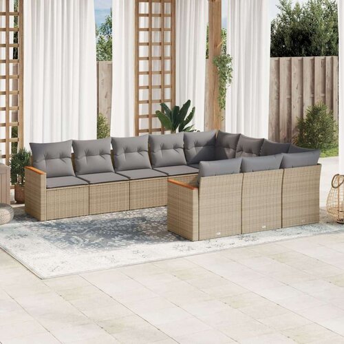  10-dijelni set vrtnih sofa s jastucima bež od poliratana Slike