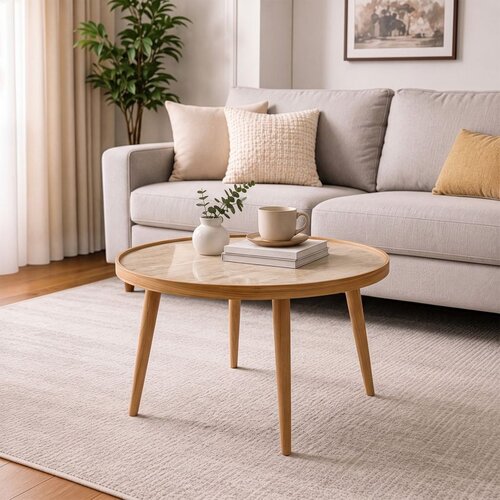 Hanah home klub sto Polen 80, 80 cm, hrast / travertin Cene