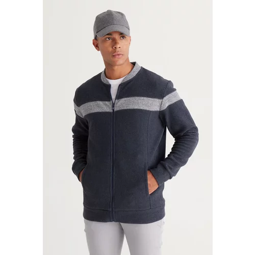 AC&Co / Altınyıldız Classics Men's Indigo Melange Oversize Fit Loose-Fit Fleece 3 Thread College Collar Cotton Sweatshirt Jacket