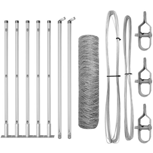 vidaXL Šesterokotna Ograja 0.4x10 m Galvanizirano Jeklo, Stebri Ograje z Osnovnimi Ploščami 7 kos Ø32mm 50cm Galvanizirano Jeklo Cene