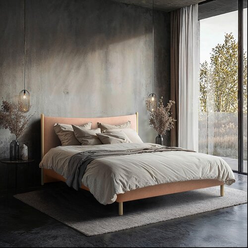 MID.YOU OBLAZINJENA POSTELJA 180 cm x 200 cm , les, tekstil, leseni material opečnato rjava Cene