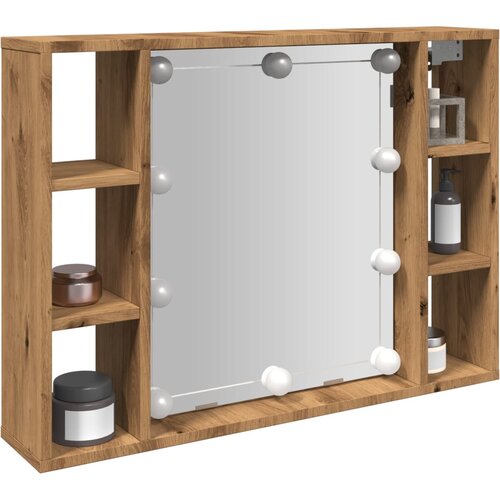 vidaXL Ormarić s ogledalom LED boja hrasta artisan 76x15x55 cm drveni Cijene