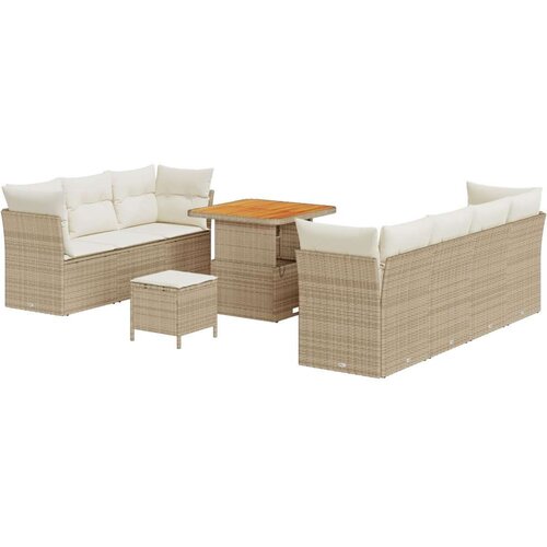  10 komada set sofa za vrt s jastučićima bež poliratana akacije  3 komada set za blagovanje u vrtu s jastučićima bež poliratana a Cijene
