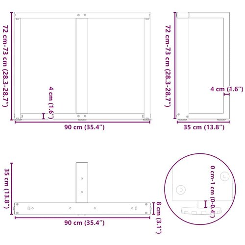  Noge za blagovaonski stol T-oblika 2 kom 90x35x(72-73) cm čelik Slike