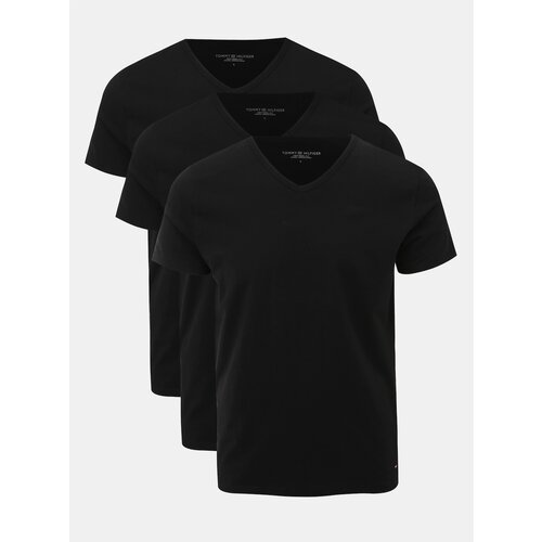 Tommy Hilfiger Set of three men's black T-shirt with clamshell neckline - Men's Cene