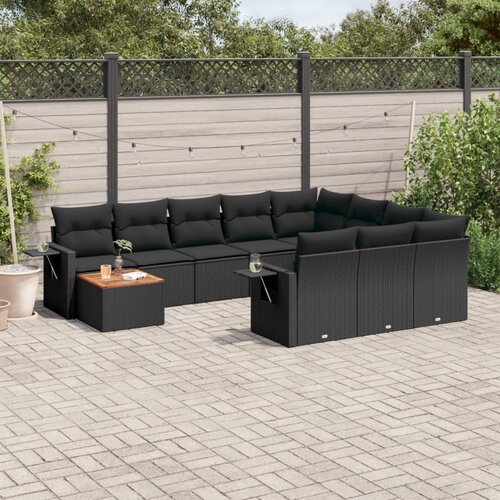 VidaXL 11-dijelni set vrtnih sofa od poliratana s jastucima crni Slike