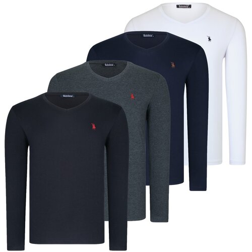 Dewberry QUADRUPLE SET T8587 V-NECK MEN&amp;#039;S SWEATSHIRT-WHITE-BLACK-NAVY-ANTHRACITE-BURGUNDY-KHAKI Slike