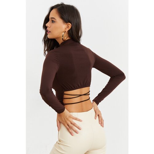 Cool & Sexy Women's Brown Open Waist Crop Top IC115 Cene